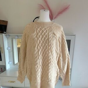 Elegant Beige Cable Knit Sweater